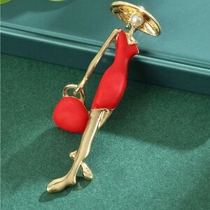 Chic Red and Gold Fashion Brooch